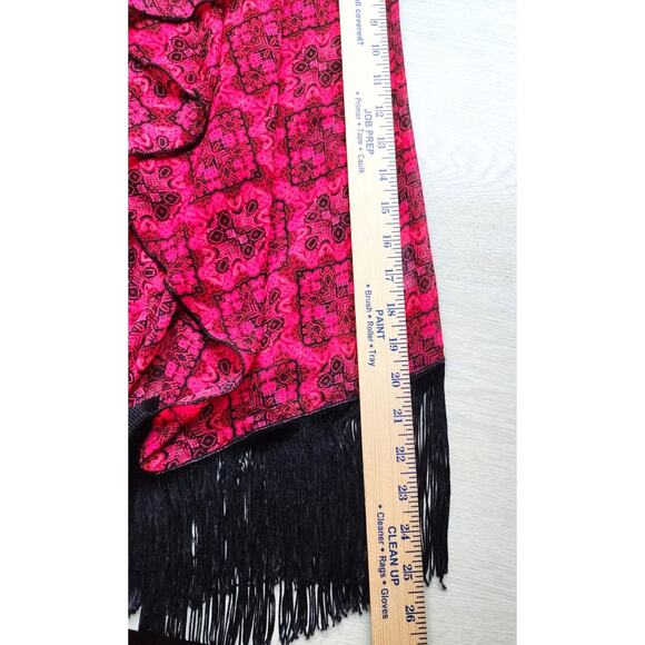 KIMONO/ROBE/COVER UP-LULAROE-Sheer-Red & Black-Black Fringe-Open Front-Size SM - Picture 13 of 13